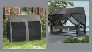 3 Seater Rocking Bench Bed with Water-Resistant Roof, Zipped Door & Mosquito Netting, Grey