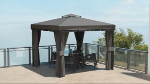 10' x 10' 2-Tier Gazebo with Zippered Mesh Walls & Aluminum Frame, Light Grey
