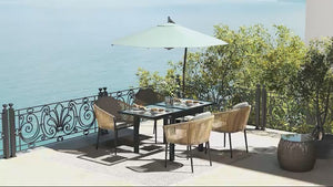 Extending Garden Table w/ Aluminium Frame & Glass Tabletop, 80/160 x 80 x 75 cm, Black and Clear
