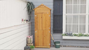 Wooden Garden Storage Cabinet w/ 3 Shelves, Tilted-felt Roof & 2 Lockable Doors, Natural Wood Effect