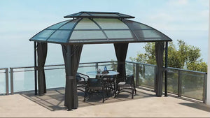 13' x  10' Double Roof Gazebo with Curtains & Nettings, Black