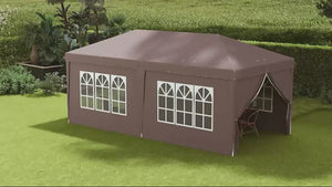3 x 6m Garden Pop Up Gazebo, Wedding Party Tent with Sidewalls, Windows, Carry Bag, Brown