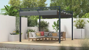 3 x 4m Pergola with Retractable Roof Canopy & Aluminium Frame for Grill, Patio, Deck, Dark Grey