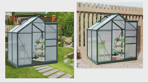 6' x 4' Polycarbonate Greenhouse with Rain Gutter and Roof Vent for Outdoor Garden, Dark Green