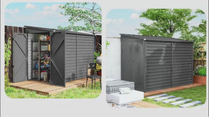 4.6' x 9' Steel Outdoor Storage Shed, with Foundation Kit, Lockable Doors and Gloves, Dark Gray
