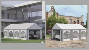 8 x 4m Galvanised Party Tent, Marquee Gazebo with Sides, 8 Windows & Double Doors