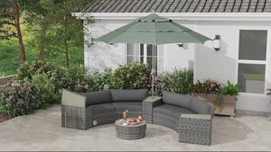 8PC Outdoor Conversation Set w/ 4 Rattan Sofa Chairs, 4 Tables & Umbrella Hole, Mixed Gray