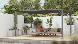 12.8' x 9.7' Outdoor Pergola with Retractable Roof and Ground Stakes, Grey
