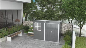 8.5 x 6ft Storage Shed Galvanised Steel Garden Shed, Metal Shed with Foundation Kit, Window, Lockable Wide Doors and Air Vents for Outdoor Patio, Dark Grey