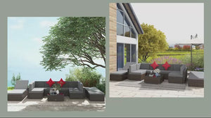 9 Pieces Wicker Patio Set, Sectional Sofa Set with 2 Sun Loungers & Center Table, Light Grey