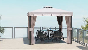 10' x 10' 2-Tier Gazebo with Zippered Mesh Walls & Aluminum Frame, Coffee