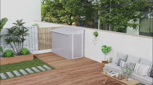 4' x 8' Steel Garden Storage Shed Lean to Shed Outdoor Metal Tool House with Lockable Door and 2 Air Vents for Backyard, Patio, Lawn, Light Grey