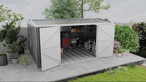 14' x 8' Outdoor Storage Shed, Galvanized Steel Garden Shed with Lockable Doors, Air Vents and Gloves, Waterproof Tool Shed for Backyard, Patio and Lawn, Grey