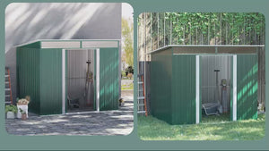 8.5' x 6' Metal Garden Shed with Skylight & Double Doors, Dark Green