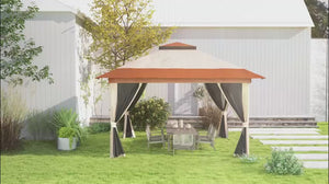 3.6 x 3.6m Pop Up Gazebo with Mesh Sides, Wheeled Carry Bag and Sand Bags, Beige