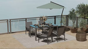 Outdoor Dining Table for 6, Tempered Glass Top and Aluminium Frame, Garden Table for Balcony, Porch, Terrace, 150cm x 88cm, Grey