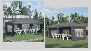 3 x 6m Garden Pop Up Gazebo, Height Adjustable Party Tent w/ Sidewalls & Storage Bag, Grey