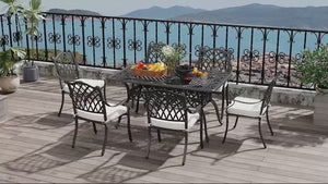 7 PCs Garden Patio Dining Set with Parasol Hole, Cast Aluminium Outdoor Furniture Set with Six Cushioned Chairs and Rectangle Dining Table, for Garden, Lawn, Deck, Black