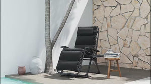 2-Piece Reclining Folding Lounge Chair with Cushion, Headrest & Side Tray, Black