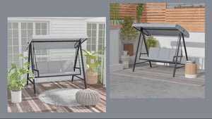 3 Seater Garden Swing Chair with Adjustable Canopy and Removable Cushions, Grey