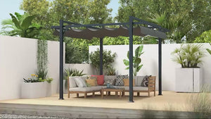 3 x 3m Pergola with Retractable Roof Canopy & Aluminium Frame for Grill, Patio, Deck, Dark Grey