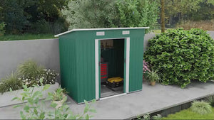 7' x 4' Metal Storage Shed with Lockable Double Doors & Foundation Kit, Green
