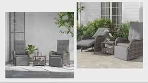 3 Pieces Rattan Bistro Set with Reclining Loungers, 2-Tier Coffee Table & Cushions, Brown