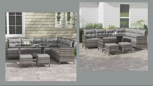 6pcs Outdoor Rattan Sofa Set, Wicker Sectional Couch Furniture Set w/ Dining Table, Grey