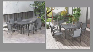 6 Seater Garden Dining Set with Stackable Armchairs, WPC Top Dining Table, Outdoor Table and Chairs, Garden Furniture Set, Light Grey
