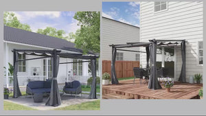 10' x 13' Metal Pergola with Sliding Roof Canopy, Dark Grey