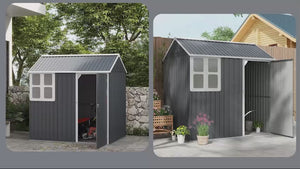 7 x 6 ft Lockable Metal Garden Shed with Single Door, Window and Air Vents, Dark Grey