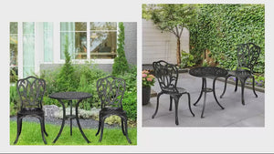3 Piece Modern Garden Bistro Set with Umbrella Hole & Aluminium Frame for Balcony, Patio, Black