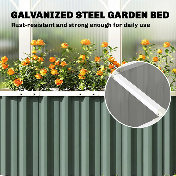 Galvanized Raised Garden Bed, 5' x 2' x 2' Deep Rot Planter Box with Gloves and Plant Labels, Metal Outdoor Garden Bed for Flowers, Herbs and Vegetables, Light Green