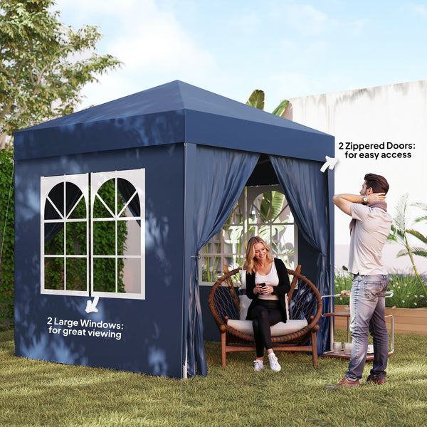 6.6'x6.6' Pop Up Canopy Tent with Sidewalls, Instant Sun Shelter Camping Gazebo with Carry Bag, for Outdoor, Garden, Patio, Blue