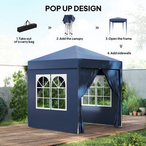 6.6'x6.6' Pop Up Canopy Tent with Sidewalls, Instant Sun Shelter Camping Gazebo with Carry Bag, for Outdoor, Garden, Patio, Blue