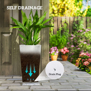 Tall Planters for Outdoor Plants Set of 3, 24 In Taper Planters with Drainage Holes, Rattan Decor Plant Pots for Indoor Outdoor Front Porch Patio Backyard, White