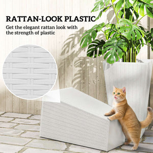 Tall Planters for Outdoor Plants Set of 3, 24 In Taper Planters with Drainage Holes, Rattan Decor Plant Pots for Indoor Outdoor Front Porch Patio Backyard, White