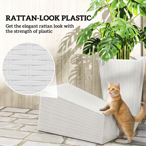 Tall Planters for Outdoor Plants Set of 3, 24 In Taper Planters with Drainage Holes, Rattan Decor Plant Pots for Indoor Outdoor Front Porch Patio Backyard, White