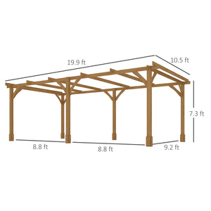 Outsunny 20' x 10' Outdoor Pergola, Wood Gazebo Grape Trellis with Stable Structure and Concrete Anchors for Climbing Plant Support, Garden, Patio, Backyard, Deck, Dark Brown