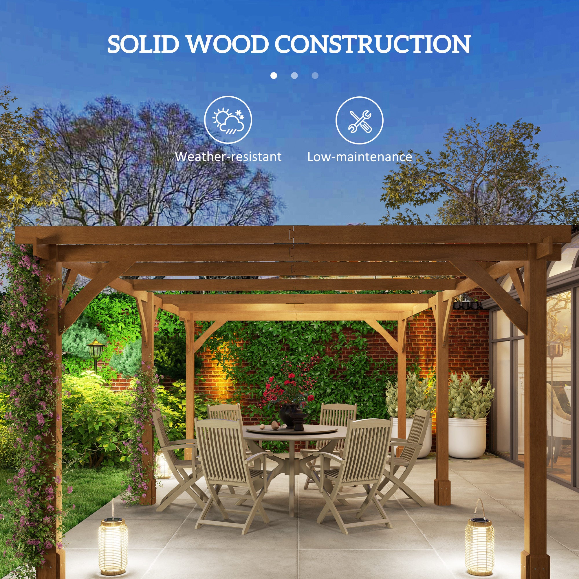 wooden trellis pagoda Outsunny 20' x 10' Wood Pergola, Outdoor Gazebo Grape Trellis with Stable Structure for Climbing Plant Support, Dark Brown