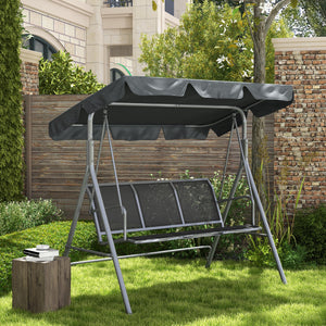 3 Seater Swing Chair, Garden Swing Bench with Adjustable Tilting Canopy, Breathable Mesh Seat and Heavy Duty Metal Frame for Patio, Garden, Dark Grey