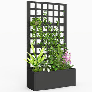 Galvanized Raised Garden Bed with Trellis, Metal Planter Box with Drainage Holes, Outdoor Privacy Screen for Climbing Plants, Vegetable, Vines, 24" x 9" x 44.5", Black