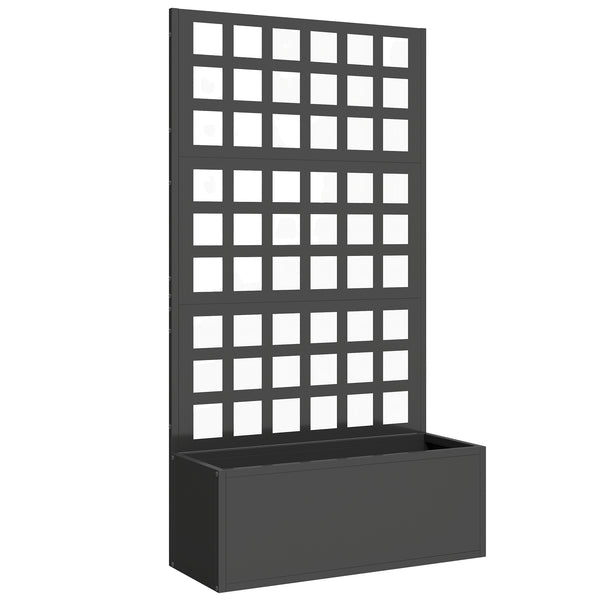 Galvanized Raised Garden Bed with Trellis, Metal Planter Box with Drainage Holes, Outdoor Privacy Screen for Climbing Plants, Vegetable, Vines, 24" x 9" x 44.5", Black