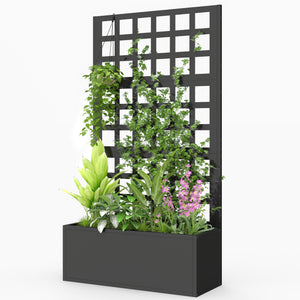 Galvanized Raised Garden Bed with Trellis, Metal Planter Box with Drainage Holes, Outdoor Privacy Screen for Climbing Plants, Vegetable, Vines, 24" x 9" x 44.5", Black