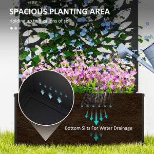 Metal Raised Garden Bed with Trellis for Climbing Plants, Freestanding or Wall Mounted Flower Bed with Privacy Panel, Leaves Cut-Outs Outdoor Planter Box for Garden, Patio, Balcony