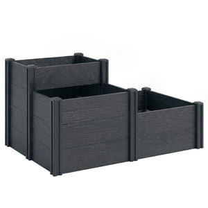 Vinyl Raised Garden Bed Kit, 3-Tier Elevated Garden Box with Open Bottom, Outdoor Raised Planter Box for Flowers, Herbs, Vegetables, DIY Assembly, Grey Wood Effect