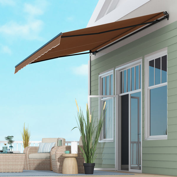 Outsunny 16' x 10' Retractable Awning, Patio Awning Sunshade Shelter with Manual Crank Handle, 280gsm UV Resistant Fabric and Aluminum Frame for Deck, Balcony, Yard, Brown