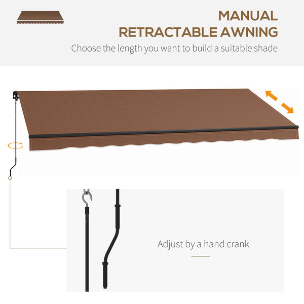 Outsunny 16' x 10' Retractable Awning, Patio Awning Sunshade Shelter with Manual Crank Handle, 280gsm UV Resistant Fabric and Aluminum Frame for Deck, Balcony, Yard, Brown