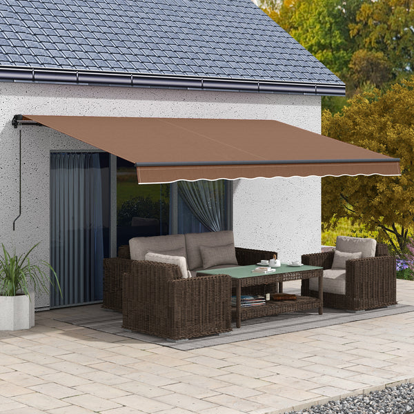 Outsunny 16' x 10' Retractable Awning, Patio Awning Sunshade Shelter with Manual Crank Handle, 280gsm UV Resistant Fabric and Aluminum Frame for Deck, Balcony, Yard, Brown