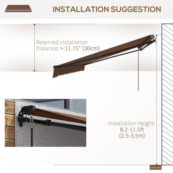 Outsunny 16' x 10' Retractable Awning, Patio Awning Sunshade Shelter with Manual Crank Handle, 280gsm UV Resistant Fabric and Aluminum Frame for Deck, Balcony, Yard, Brown